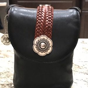 Brighton black leather crossbody. 7” x 5”